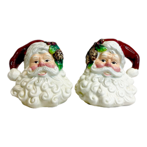 1980s Americana Majolica Fitz & Floyd Santa Christmas Salt & Pepper Shakers - a Pair