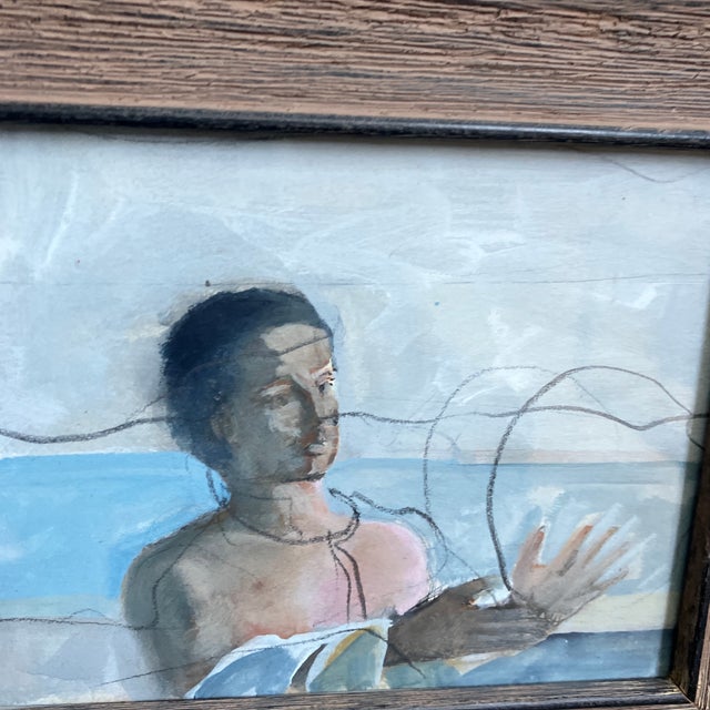 Original Painting/Drawing on paper approximately 5 x 7 Overall size with distressed wood frame is 9 x 11 unsigned
