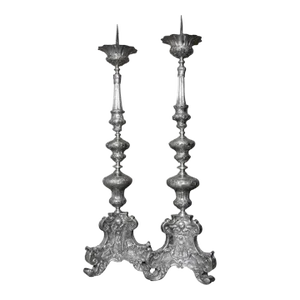 17th Century Silver Copper Altar Sticks Candlesticks- a Pair