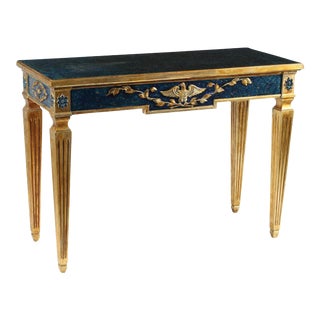 19th C Style Neoclassical Giltwood Trompe l'Oeil Faux Lapis Console Table For Sale
