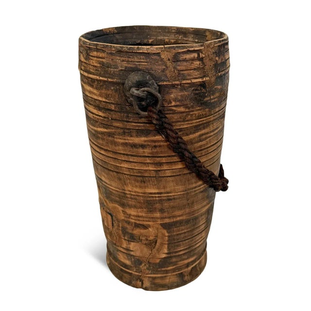 Farmhouse Vintage India Wood Water Pot For Sale - Image 3 of 5