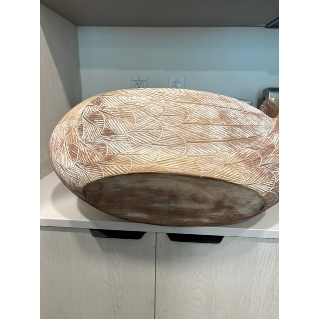 Rustic Vintage Hand Carved Wood Swan Basket Whitewashed Coastal Centerpiece For Sale - Image 3 of 8