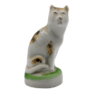 Antique English Staffordshire Miniature Pottery Seated Cat, C. 1850–1880