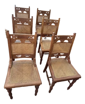 Antique Eastlake-Style Caned Dining Chairs – Set of 6