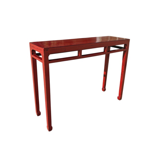 Late 19th Century 41" Long Hand Made Red Lacquer Console Table For Sale - Image 5 of 6