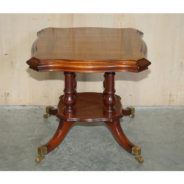 English Flamed Hardwood Side Table with Brass Castors For Sale - Image 12 of 13