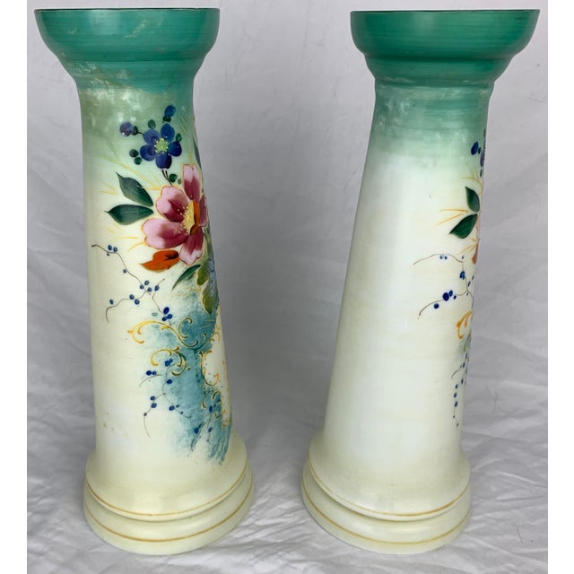 Art Deco Painted Milk Glass Vases, Set of 2 For Sale - Image 3 of 8