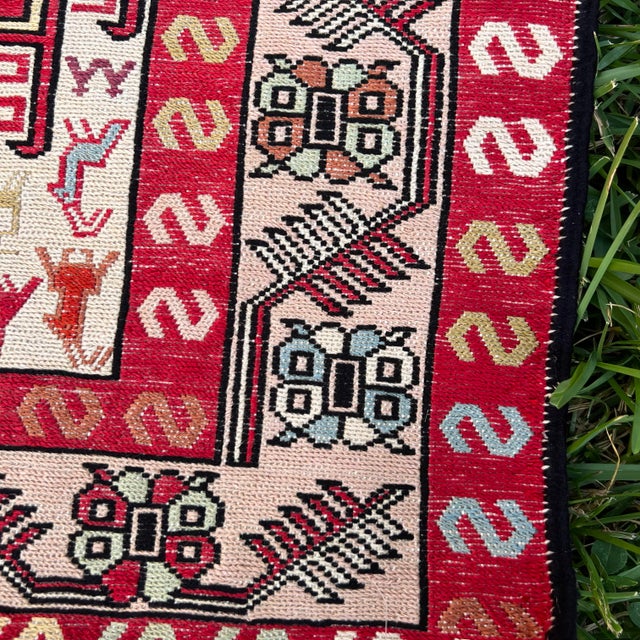 Vintage Silk and Wool Embroidered Soumak Runner Rug For Sale - Image 4 of 6