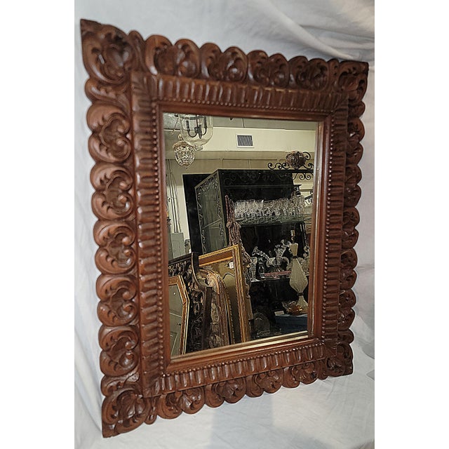 French 1940s Hand Carved Mahogany Mirrors, a Pair For Sale - Image 3 of 7