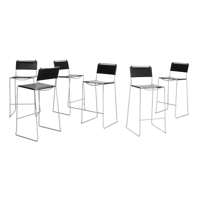 Leather Barstools by Giandomenico Belotti for Alias, 1980s, Set of 6 For Sale