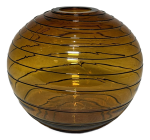 Mid-Century Art Deco Style Amber Glass Vase with Black Raised Details, 1970s