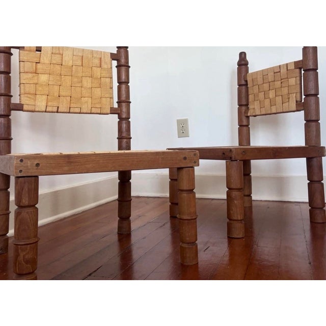 Mid-Century Modern 1940s/50s MCM Hans Wegner Style Woven Canvas / Walnut Living Room Side Chairs For Sale - Image 3 of 4