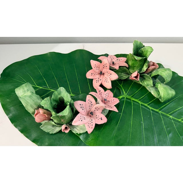 Italian Porcelain Flowers Sculpture Taper Candle Holders Signed Capodimonte - A Pair For Sale - Image 10 of 11