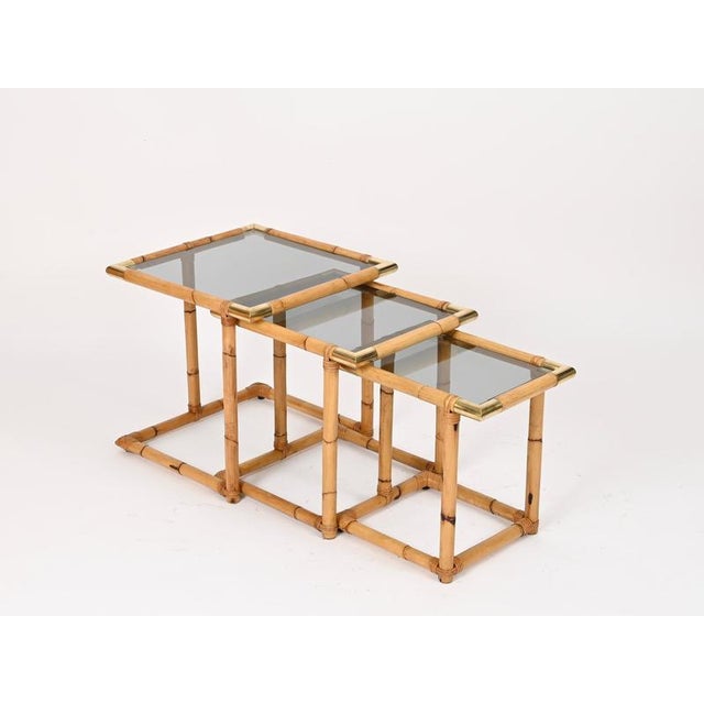 Gold Nesting Tables in Bamboo and Brass, Italy, 1970s, Set of 3 For Sale - Image 8 of 15