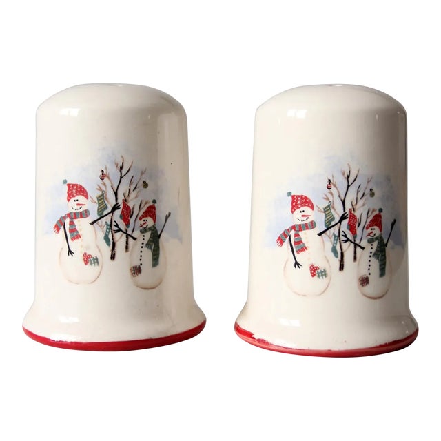 Vintage Royal Season Stoneware Snowman Salt & Pepper Shakers For Sale