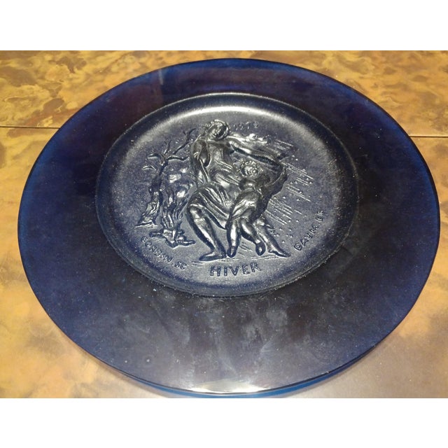 Daum Rare 1969-1970 Daum France Pâte-De-Verre "Four Seasons" Plates by Raymond Corbin - Set of 4 1969-1970 Cobalt Blue/Amethyst Purple/Amber/Emerald Green For Sale - Image 4 of 12