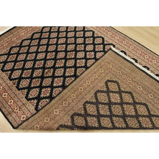 Bokhara Jaldar Rug 6′ X 9’3” Black Wool Tribal Hand-Knotted Oriental Carpet For Sale - Image 12 of 13
