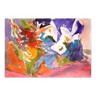 Vintage Abstracted Still Life With Calla Lilies and Birds of Paradise by Les Anderson For Sale