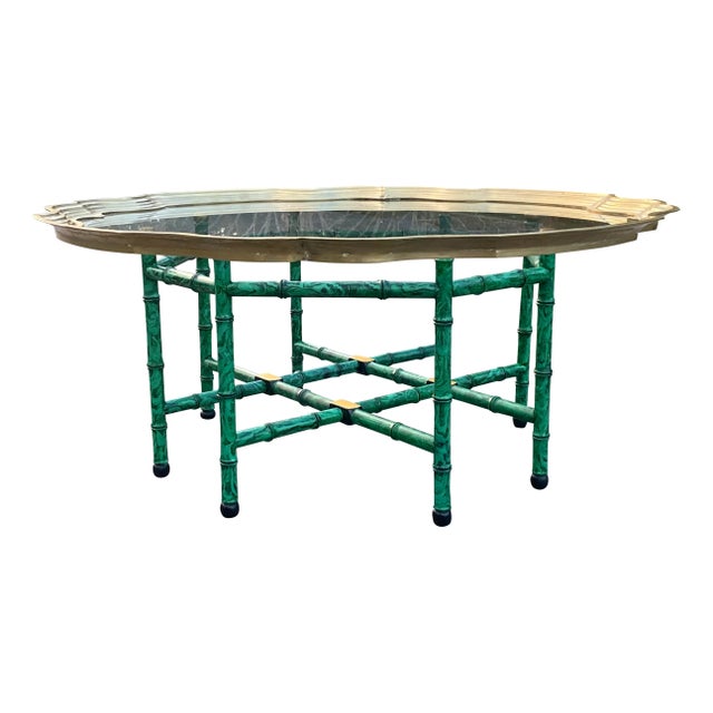 Vintage Brass and Faux Bamboo Coffee Table in Faux Malachite Finish