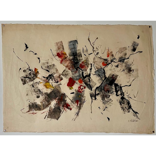 John Von Wicht, Large Abstract Expressionist Oil Painting on Rice Paper Modernist John Von Wicht, c.1960's For Sale - Image 12 of 15