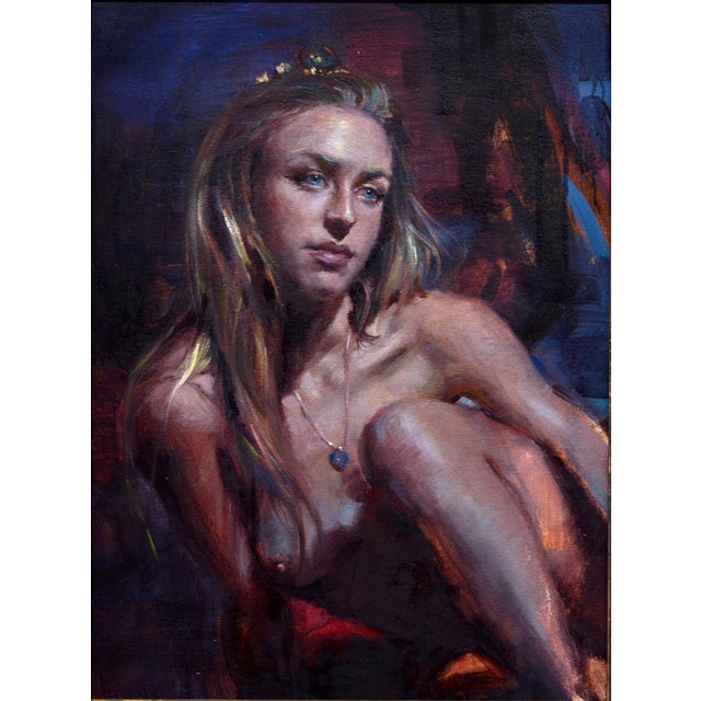 Cammie by Natalia Fabia | Oil on linen canvas portrait of a woman with long hair For Sale