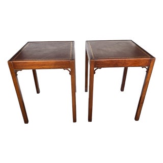 Leather Top End Table Set of 2 For Sale