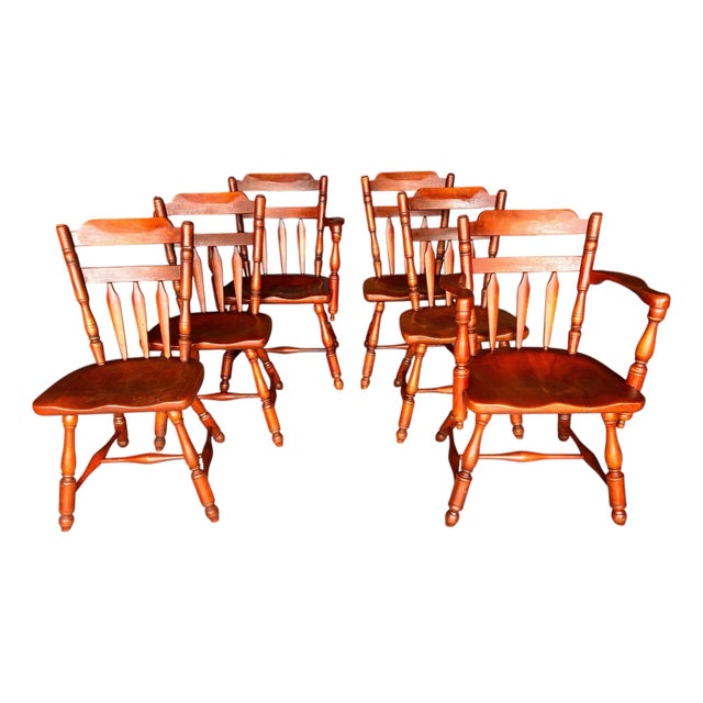 1940s Cushman Colonial Creations “Brandywine Manor” Solid Maple Chairs - Set of Six - Design by Herman Devries For Sale
