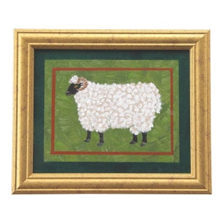 Sheep Ram Black Face Folk Art Minimalism Americana White Green Original Oil Painting by Cleo Plowden For Sale