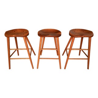 Thomas Moser Cherry Bar Stools Saddle Seat For Sale