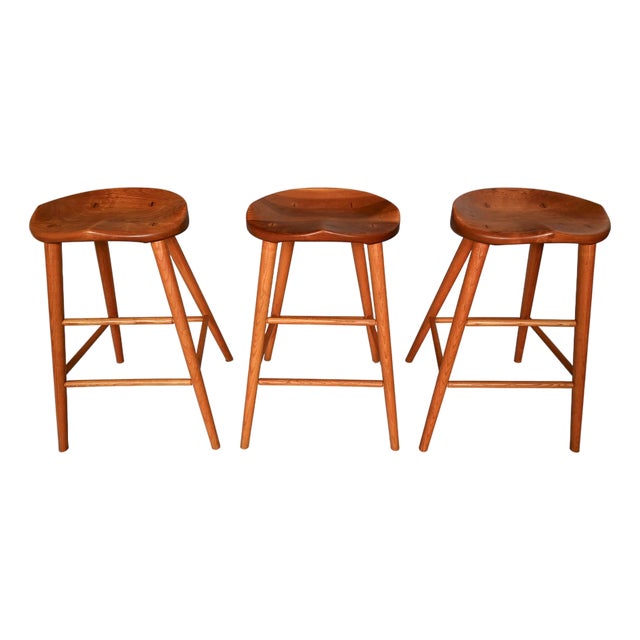 Thomas Moser Cherry Bar Stools Saddle Seat For Sale