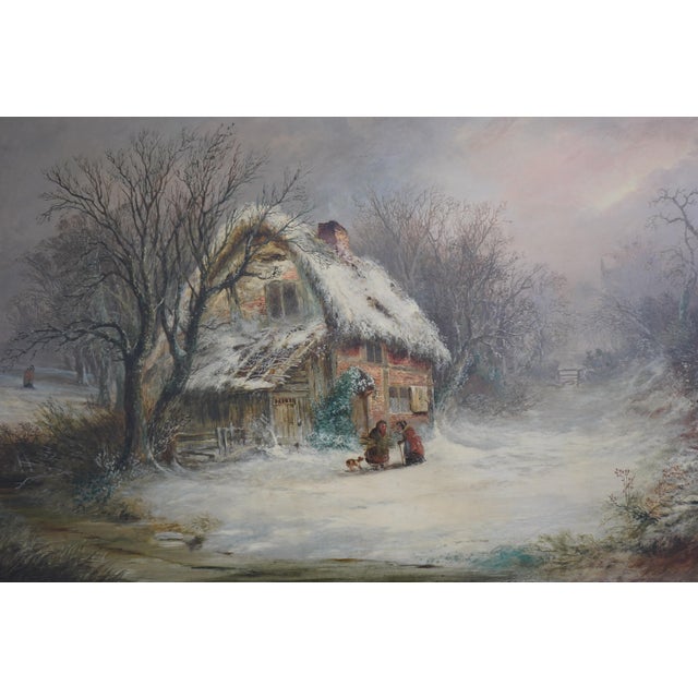 Vintage Oil Painting of House/Cottage in Winter For Sale In Philadelphia - Image 6 of 12