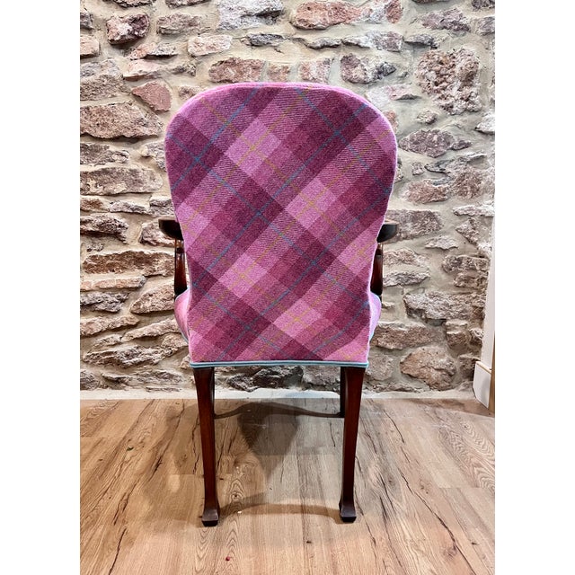 Wood 1980s Pair of Rococo Style Upholstered Dining Chairs in Harris Tweed For Sale - Image 7 of 12
