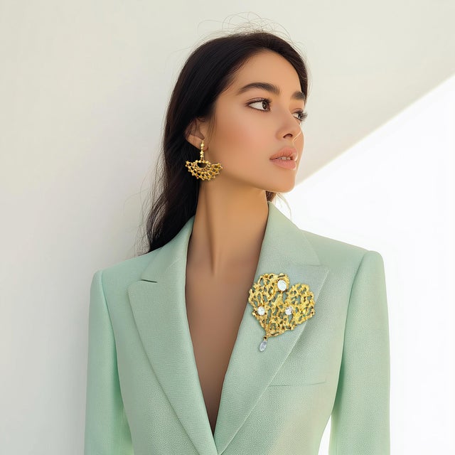 Oscar de la Renta Coral Reef-Inspired Heart Brooch in 22K Gold Plating Exuding organic elegance, this Oscar de la Renta...