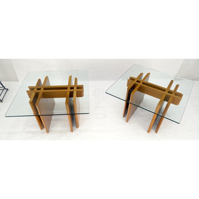 Pair Danish Teak Mid Century Modern Glass Tops End Side Lamp Tables Stands Mint For Sale - Image 10 of 18