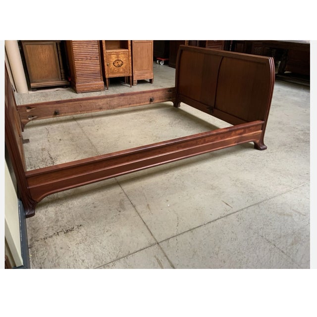 Wood Antique Art Nouveau Ornate Walnut Bed, 1910 For Sale - Image 7 of 9