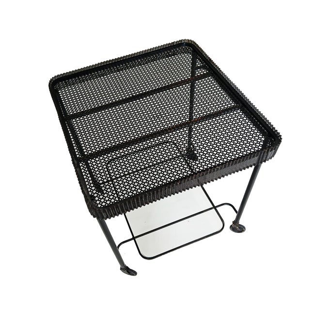 Mathieu Matégot Metal Bar Cart, Glass Lower Shelf, Pleated Apron, France, 1950s For Sale In New York - Image 6 of 17
