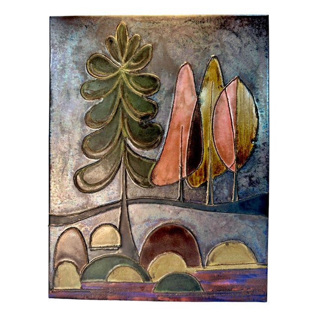 Ceramic Art Wall Tile with a Trees Motif in an Abstracted Landscape, 1960s For Sale
