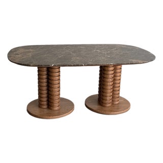 Vintage Marble Top With Sculptural Oak Base For Sale