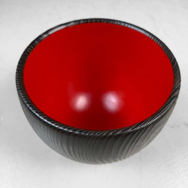 Vintage Japanese Wooden Bowl with Red Urushi Lacquer, 1970s For Sale - Image 6 of 11