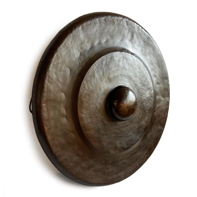 Large vintage iron gong from Indonesia. Original aged patina with signs of use. Includes mallet. Beautiful unique piece...