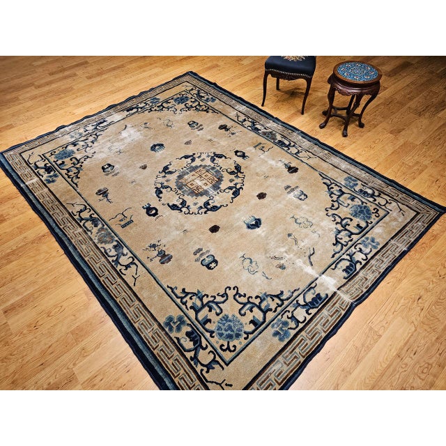 19th Century Chinese Peking Rug, Handwoven Wool, Good Fortune Symbols, 8' x 11' For Sale - Image 9 of 18
