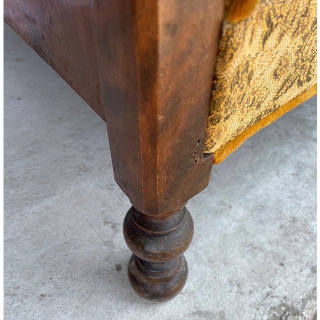 Mid-Century Modern Mid-Century Solid Wood and Fabric Wing Back Leisure Lounge Chair with Scroll Arms For Sale - Image 3 of 11