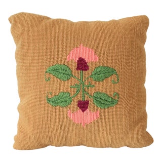Vintage Floral Needlepoint Accent Pillow For Sale