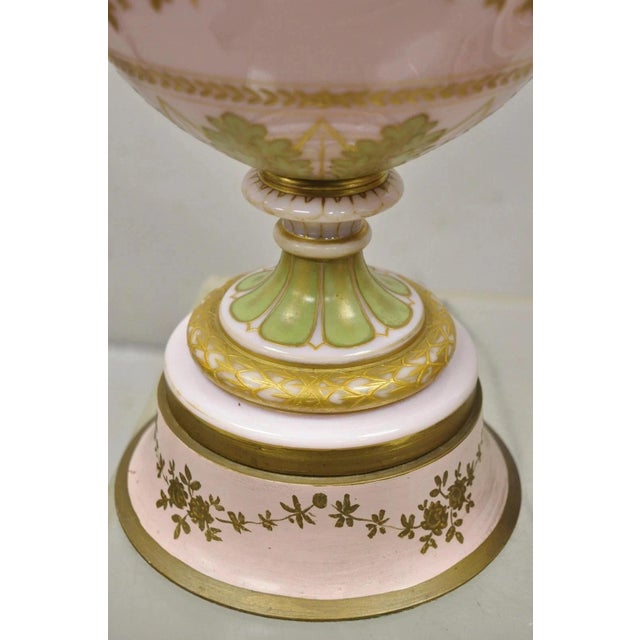 Antique French Louis XV Pink Porcelain Gold Painted Bulbous Table Lamps - A Pair For Sale - Image 11 of 12