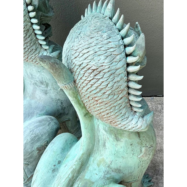 Vintage Verdigris Bronze Temple Lions - A Pair For Sale - Image 12 of 17