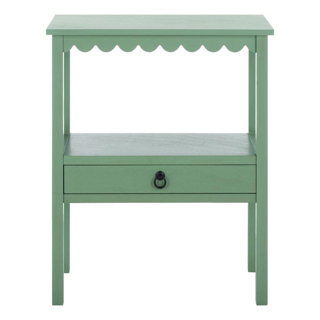 Heaven Scalloped Low Drawer Accent Table in Sage Green For Sale