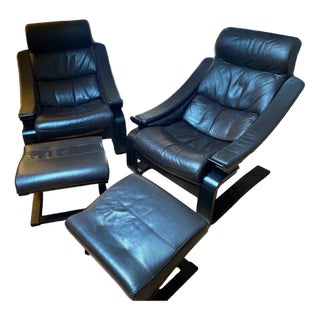 Lounge Chairs with Ottomans by Ake Fribytter, 1970, Set of 4 For Sale