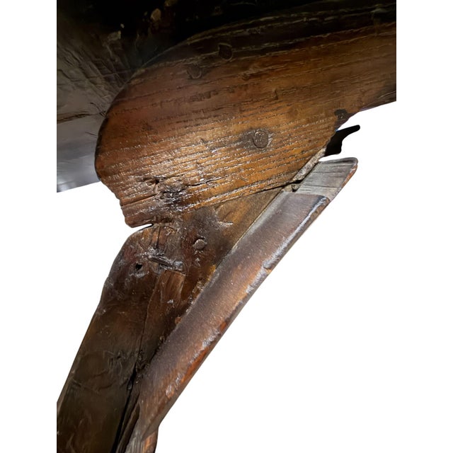 Early 20th Century Primitive Gothic Revival Flanged Top Wood Bench For Sale - Image 10 of 13