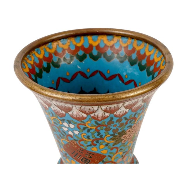 Large Japanese Cloisonne Enamel Trumpet Shaped Vase For Sale In New York - Image 6 of 10
