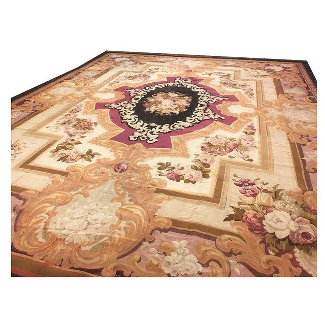 Late 19th Century Antique French Aubusson Tapestry Wool 14x17 Tan, Ivory & Black Handmade Area Rug #9902078 For Sale - Image 5 of 12